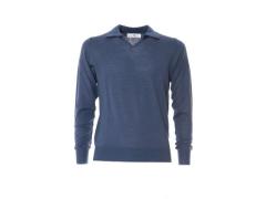 polo blu medio  in lana e cachemire