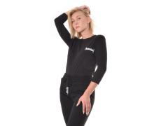 t-shirt nera manica 3/4 con spalline e logo bianco