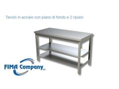 Tavolo in acciaio con due ripiani e piano di fondo