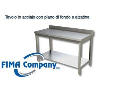 Tavolo in acciaio con piano di fondo e alzatina