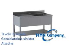 Lavatoio in acciaio 1 vasca con gocciolatoio a sinistra e alzatina