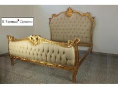 Letto matrimoniale in stile barocco oro avorio in ecopelle