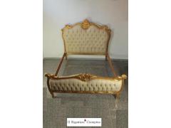 Letto matrimoniale in stile barocco oro avorio in ecopelle