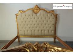 Letto matrimoniale in stile barocco oro avorio in ecopelle