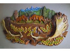Scultura in legno, pannello con cervo, pezzo unico