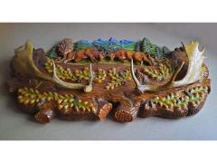 Scultura in legno, pannello con cervo, pezzo unico