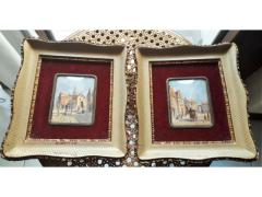 Coppia miniature  francesi anni '40  firmate Gilli   “Carrozza su via cittadine ”