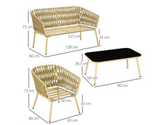 PROMOZIONE Outsunny Salotto da Esterno con Divano 2 Posti 2 Poltrone con Cuscini e Tavolino in Vetro