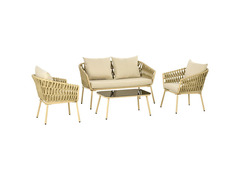 PROMOZIONE Outsunny Salotto da Esterno con Divano 2 Posti 2 Poltrone con Cuscini e Tavolino in Vetro