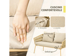 PROMOZIONE Outsunny Salotto da Esterno con Divano 2 Posti 2 Poltrone con Cuscini e Tavolino in Vetro