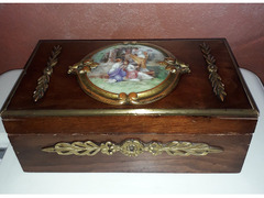 Ferdinando Pogliani  (1832-1899) cofanetto in legno portagioie  con    miniatura  su  porcellana