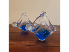 Coppia posacenere/portaoggetti anni 70, in vetro soffiato