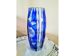 Vaso stile Liberty in cristallo blu cobalto di Boemia ,