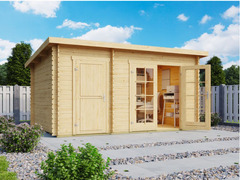 CASETTA DI LEGNO 400x270x222h CON 2 LOCALI SPESS.34 mm CON PAVIMENTO Art. 176