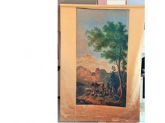 “ Scena agreste “ grande pannello a rullo da parete  antico  fondale  teatrale  laterale  su tessuto
