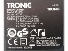 Caricabatterie con LED universale della Tronic per batterie Ricaricabili