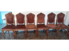 Sedie stile Classico 6 Pz. in Legno color Noce imbottite, schienale e seduta imbottita