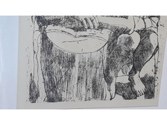 Riproduzione litografica "persona che dorme sopra un tronco di un albero" artista: Felice Casorati