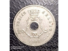 Moneta del 1906 da 5 cent del Belgio.