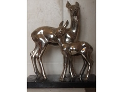 Bambi e mamma, base marmo, 20x10 cm, h30