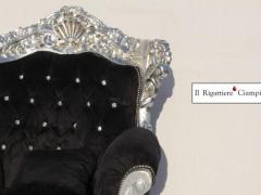 Salotto barocco completo divano poltrone tavolino nero e argento