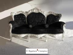 Salotto barocco completo divano poltrone tavolino nero e argento