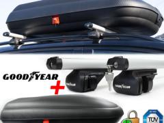 BOX Tetto 320LT + BARRE Portatutto GOODYEAR Per Peugeot 406-407 SW con Antifurto a Serratura