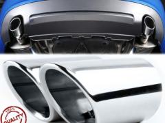 2X TERMINALI di Scarico Auto Tondo in ACCIAIO Inox Cromato | Per Marmitte Ø 78-83 MM