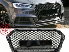 Griglia CALANDRA Anteriore per AUDI A3 8V Restyling (da 2016) | Mascherina Nido d' Ape Nero Lucido